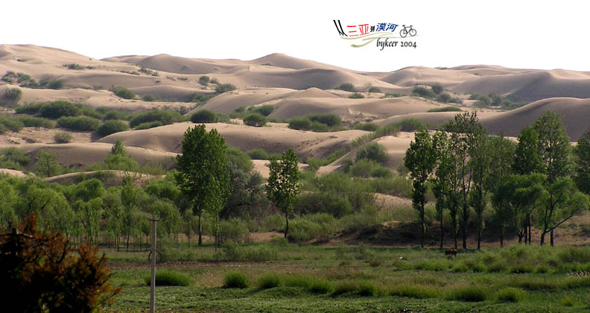 内蒙访古(6): 公路边<br>库布齐沙漠中的漠漠黄沙