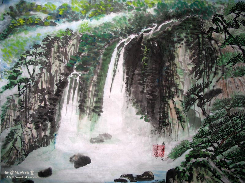 外婆的山水画(3): 万壑树参天，千山响杜鹃。山中一夜雨，树杪百重泉。