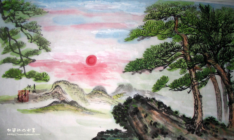 外婆的山水画(4): 苍苍竹林寺,杳杳钟声晚。荷笠带夕阳,青山独归远。