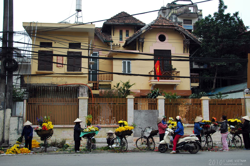 I LOVE VIETNAM(一)(9): 也许是深受法国文化的影响吧，越南街市上随处可以鲜花。这是河内米黄色的法式建筑前的街边花市